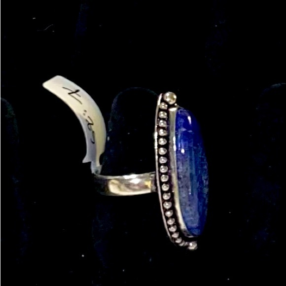 Handmade Natural Lapis Lazuli Stone Boho Ring .925 Stamp Size: 7 - Picture 4 of 6